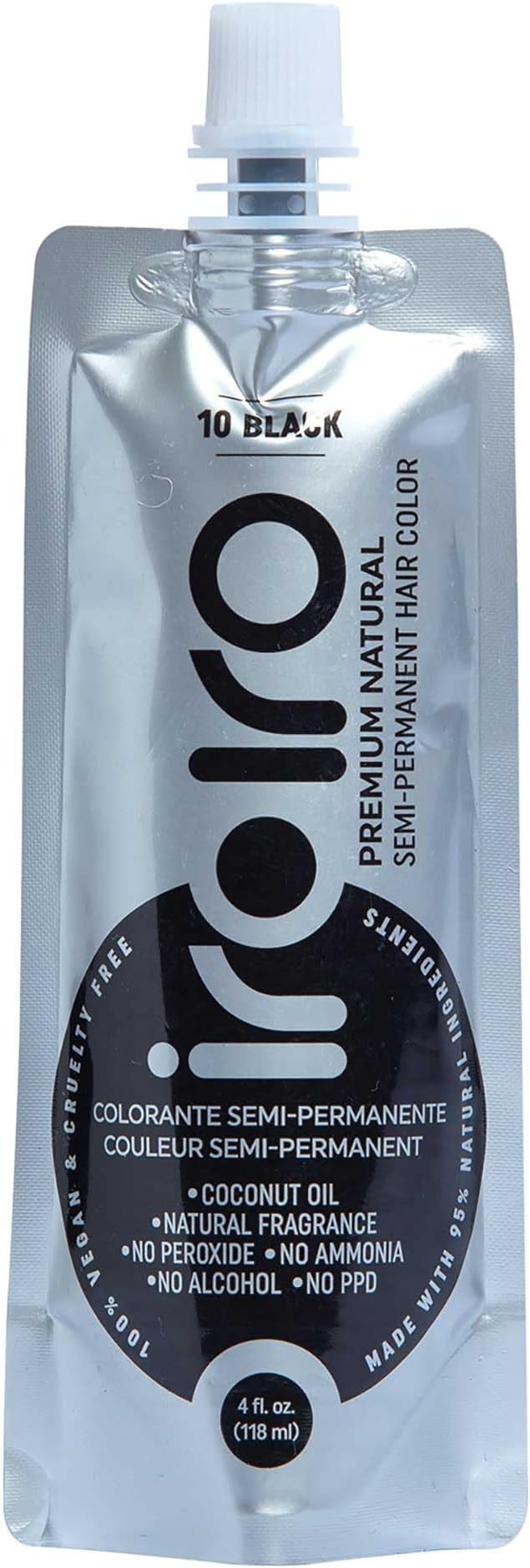 Iroiro Natural Premium Semi-Permanent Hair Color 10 Black 4oz