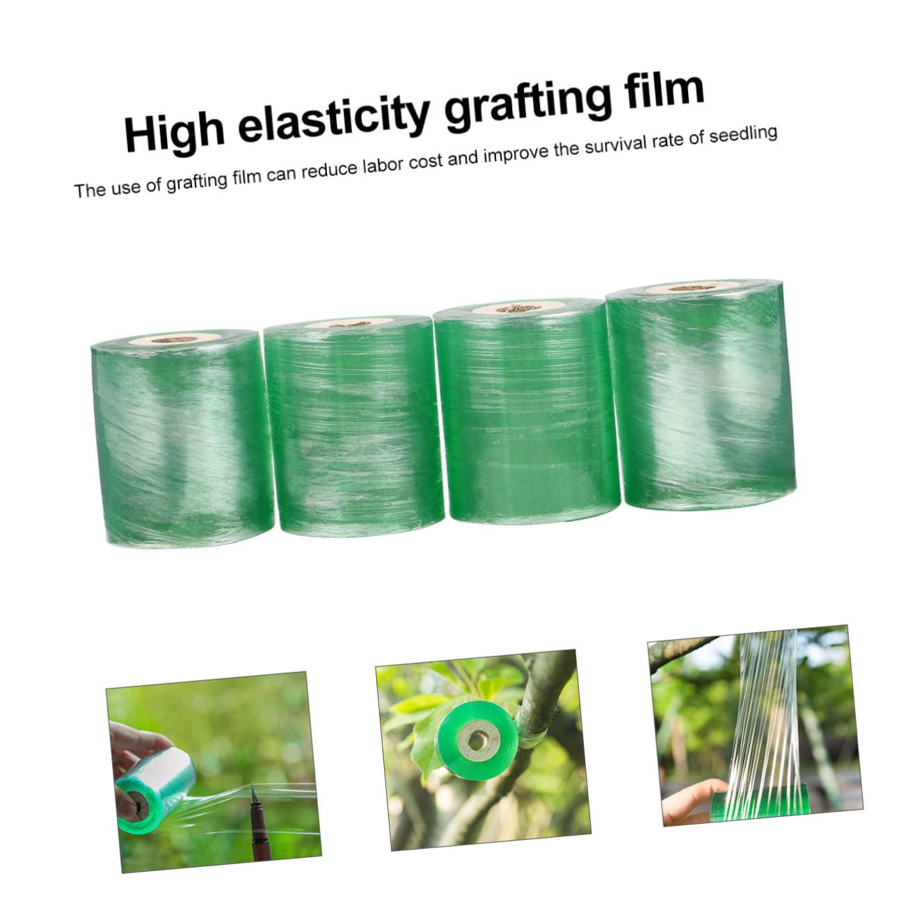 PVC Selbstklebendes Veredelungsband für Obstbäume 4 Rollen Grünes Dehnbares und Flexibles Klebeband zum Veredeln und Pfropfen von Steinobst und Pekannüssen