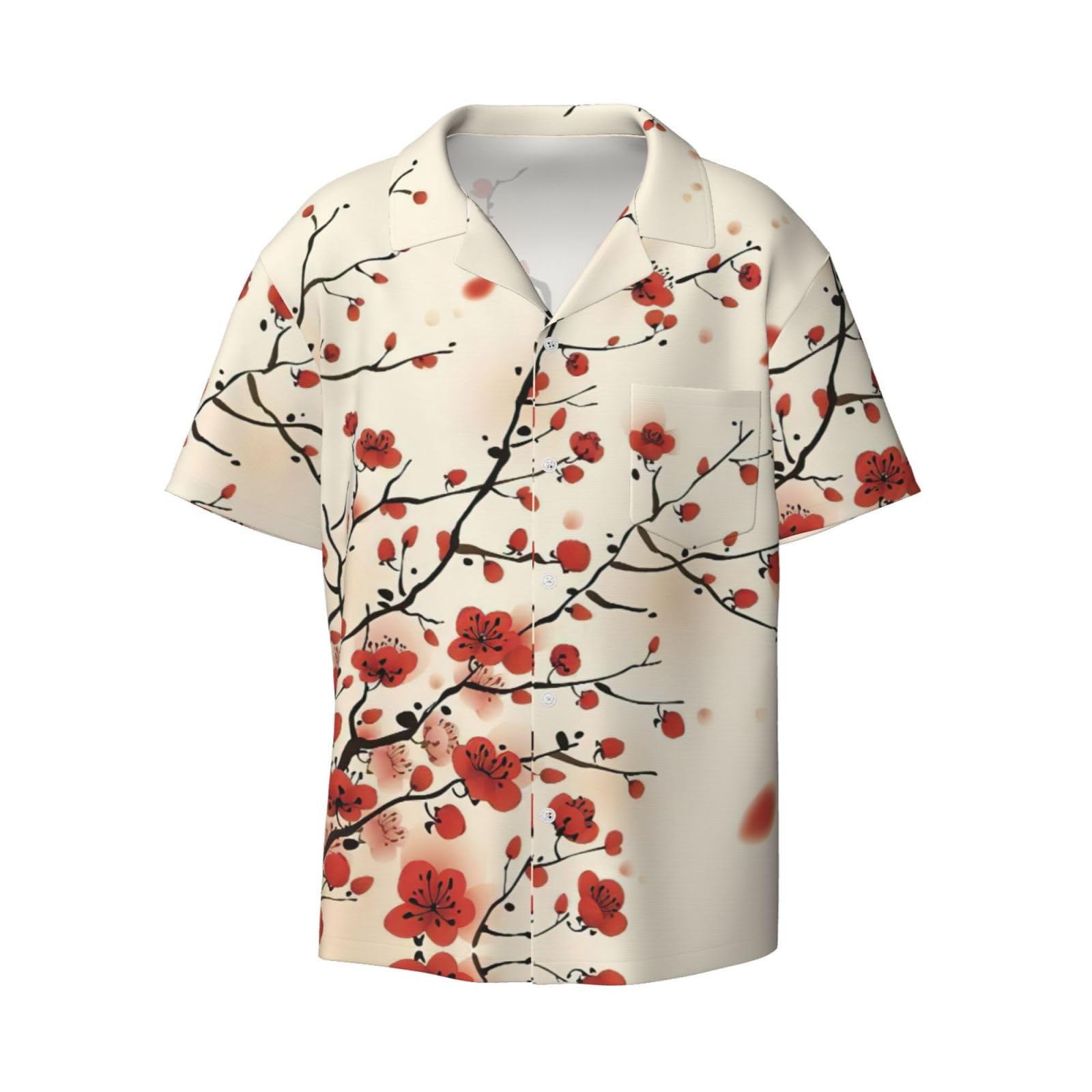EdWal Camisas de vestir para hombre de manga corta con botones y estampado floral de ciruela japonesa, ajuste holgado, para verano, playa, camisas de vestir para hombre