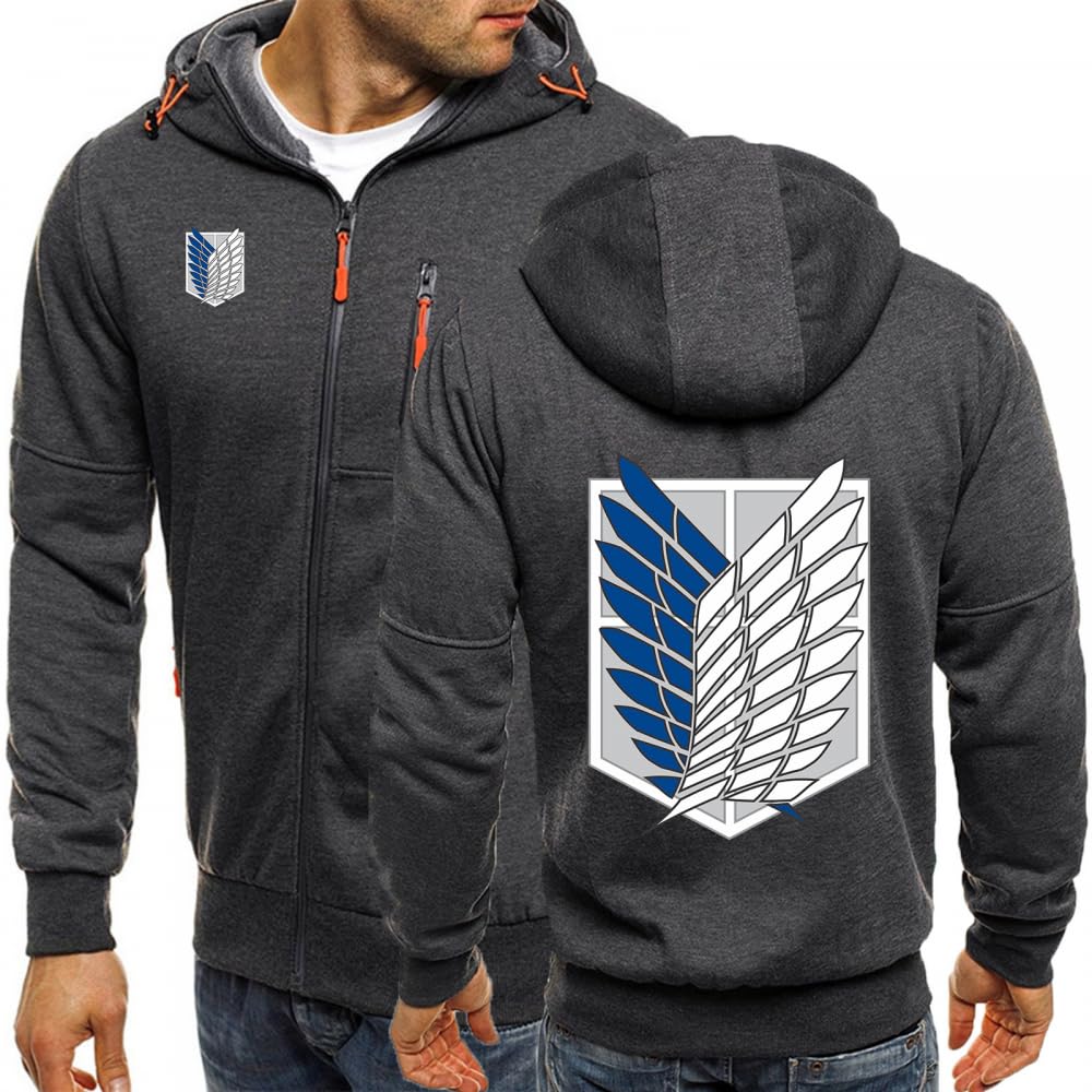 Mens Hoodies for Attack Titan Sweatshirt Jackets Long Sleeve Zipped Jumper Sweaters Tops-Dark Grey||L
