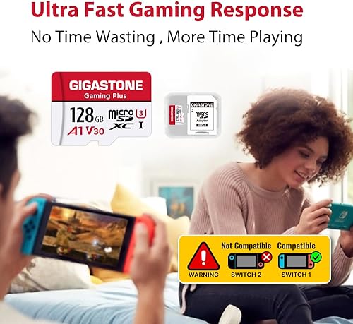Miniatura 5 de Solo para Switch 1Tarjeta Micro SD GIGASTONE de 128 GB paquete de 2, Gaming Plus, compatible con Nintendo Switch 1, RW 10050MBs, grabación de video