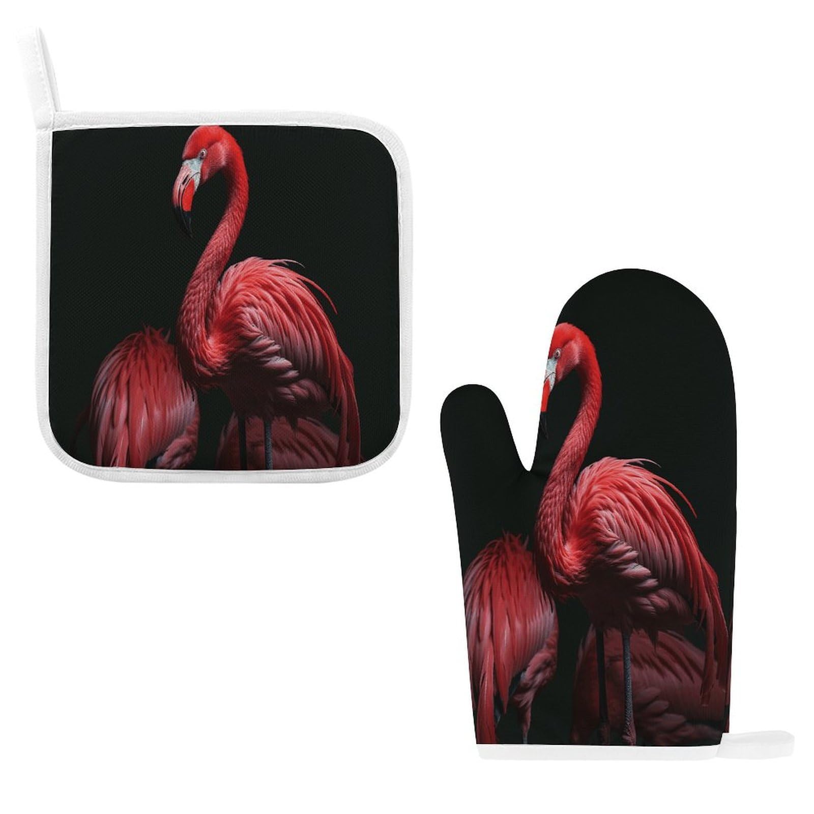 Fodpand Style Flamingo Black Background Oven Mitts And Pot Holders Sets
