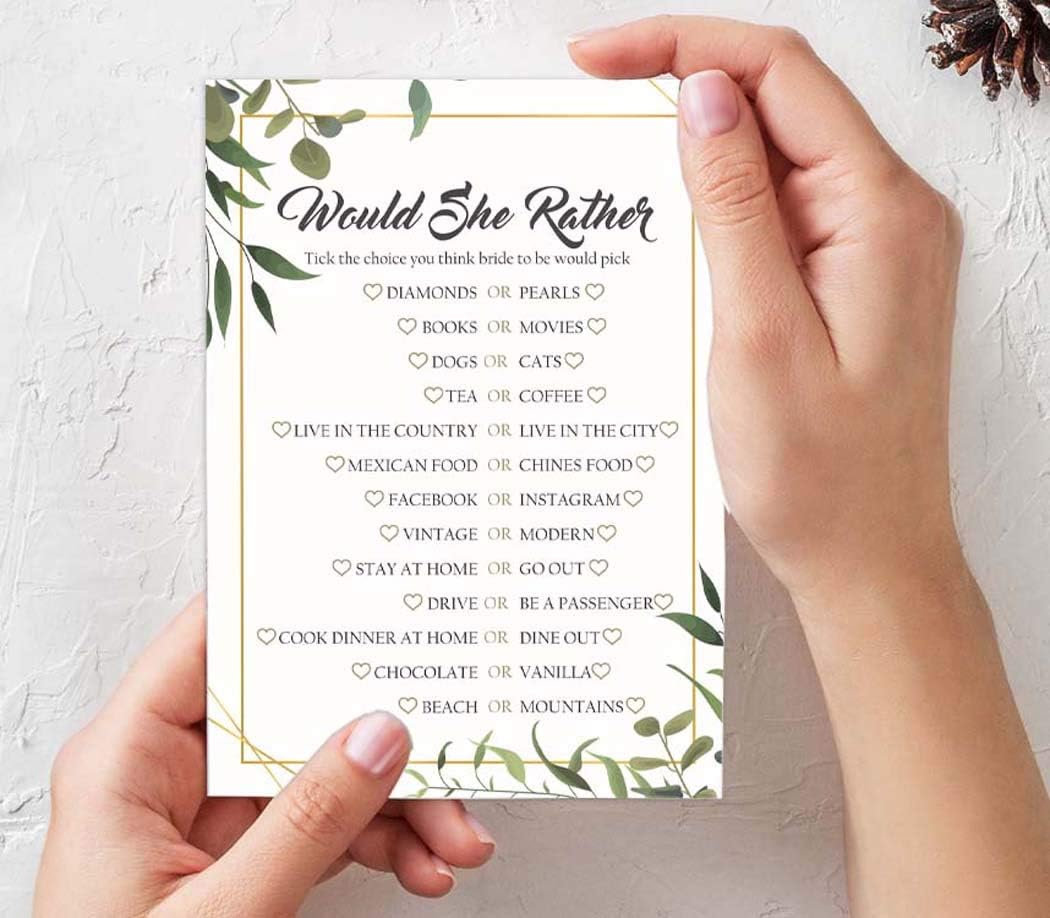 Greenery Bridal Shower Games Set of 4(50 Sheets Each) Fun Bachelorette Party Games Set Bundle