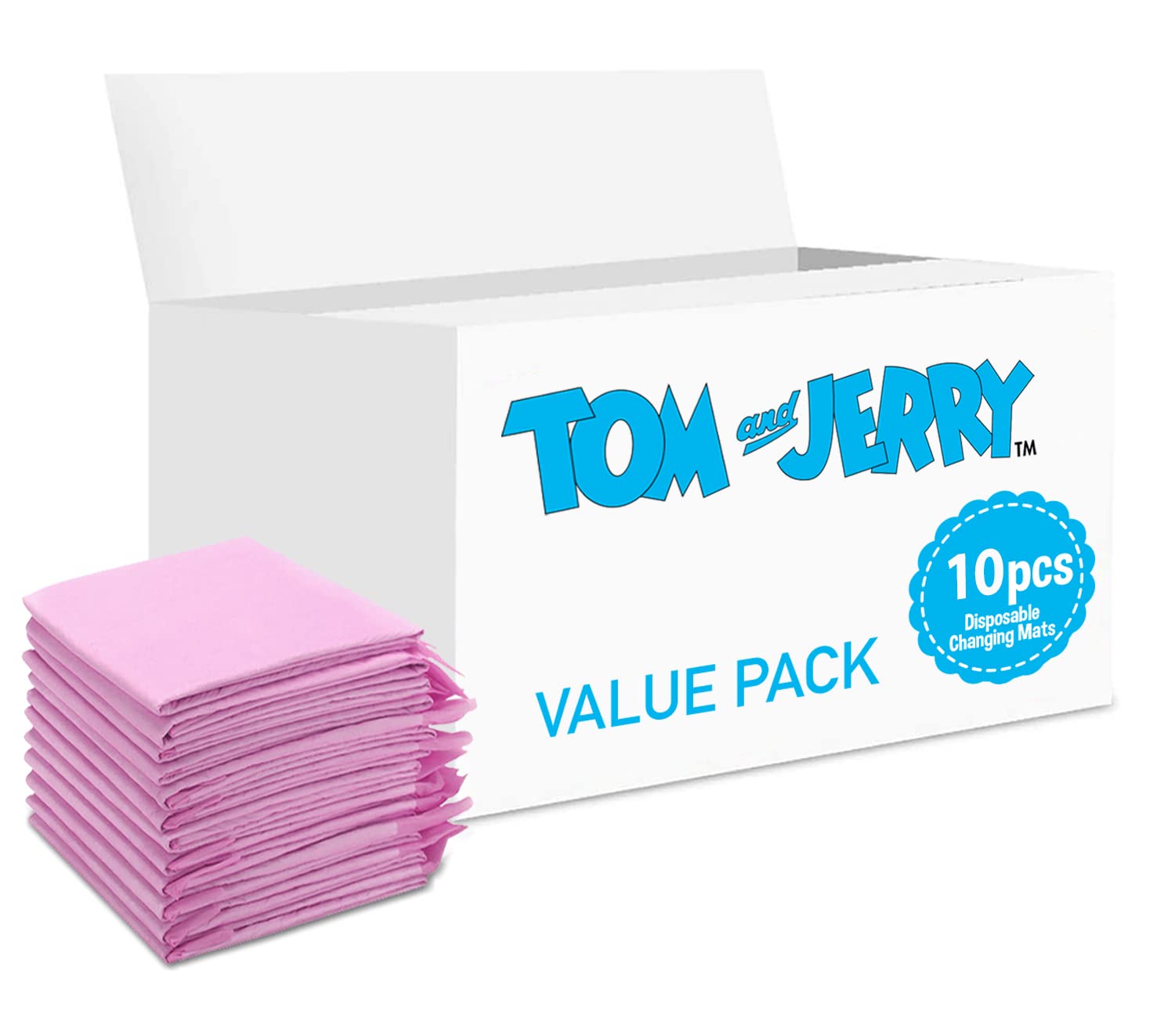 Tom&Jerry Disposable Changing Mats, 10 Counts-Pink, Baby Diaper mat, pad, Nappy Pet Training pad