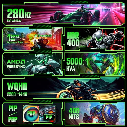 Image of SANSUI 27 Inch 280Hz Curved Gaming Monitor,WQHD 280Hz / HD 400Hz Dual Mode,1500R Curved Computer Monitor, HDR400 135% sRGB 5000:1 Contrast Ratio, PIP /PBP,OD 1ms AI Crosshair,HDMI2.1 * 2, DP1.4,VESA