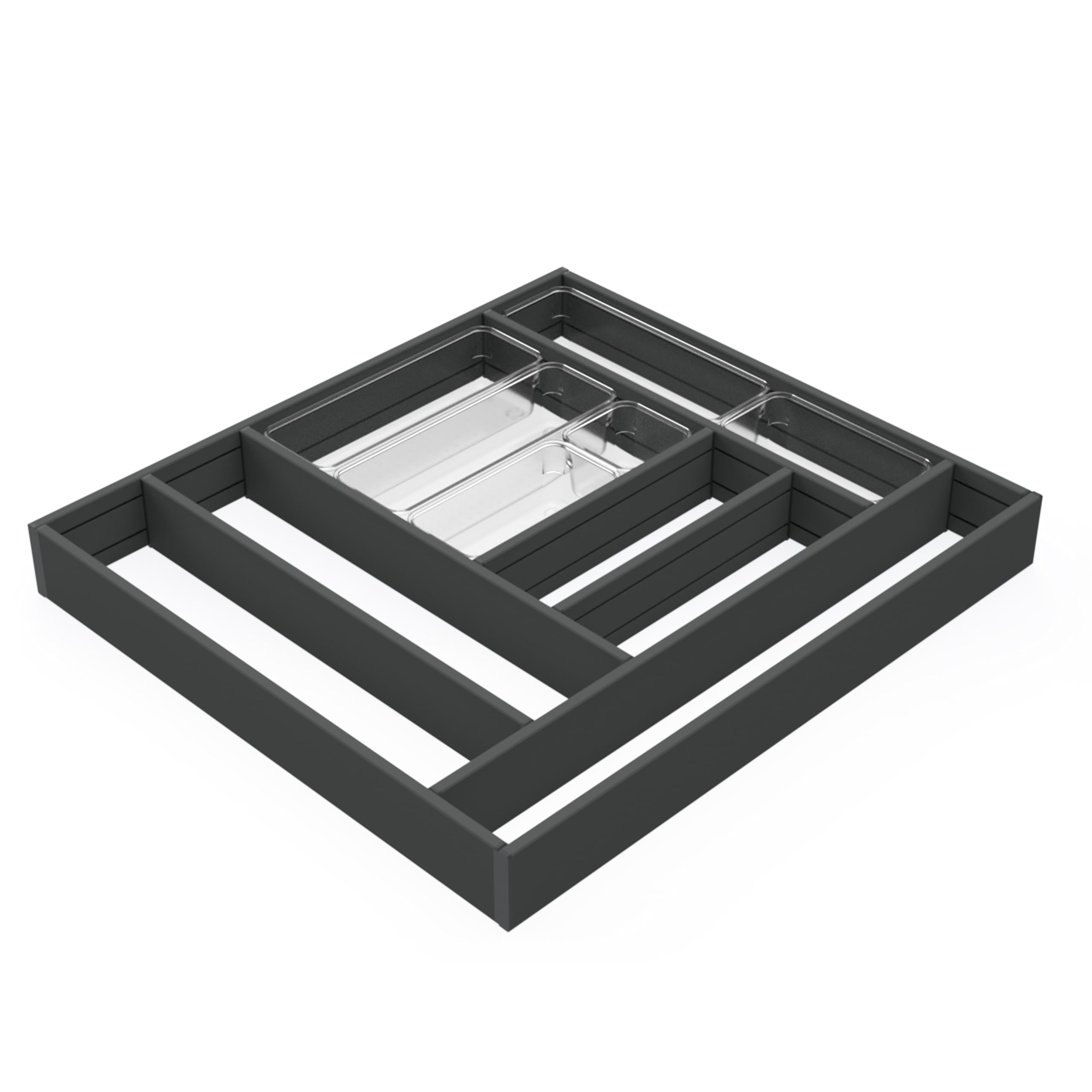 Emuca - Organizzatore per cassetti 600x500, divisori per cassetti, Alluminio, Grigio Antracite