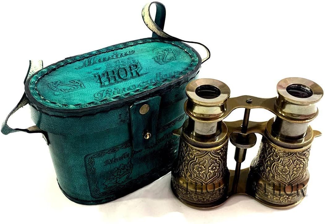 Nautical Brass Spyglass Binocular with Leather Box Gift Decor Rustic Vintage Home Decor Gifts