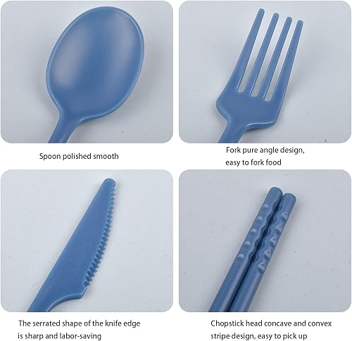 Miniatura 9 de Juego de utensilios reutilizables con estuche, 4 juegos de cucharas y tenedores de plástico, juego de utensilios de plástico para camping, juego de