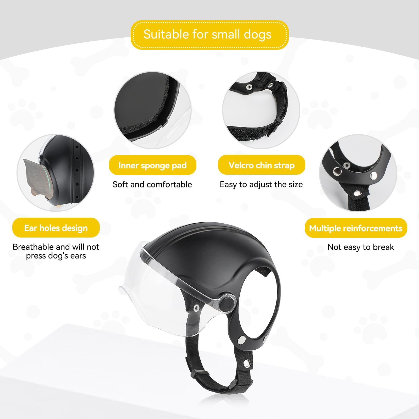 Casco per cani con occhiali resistente Casco per animali domestici Protezione UV Occhiali da sole trasparenti per cani di piccola taglia - Lente trasparente