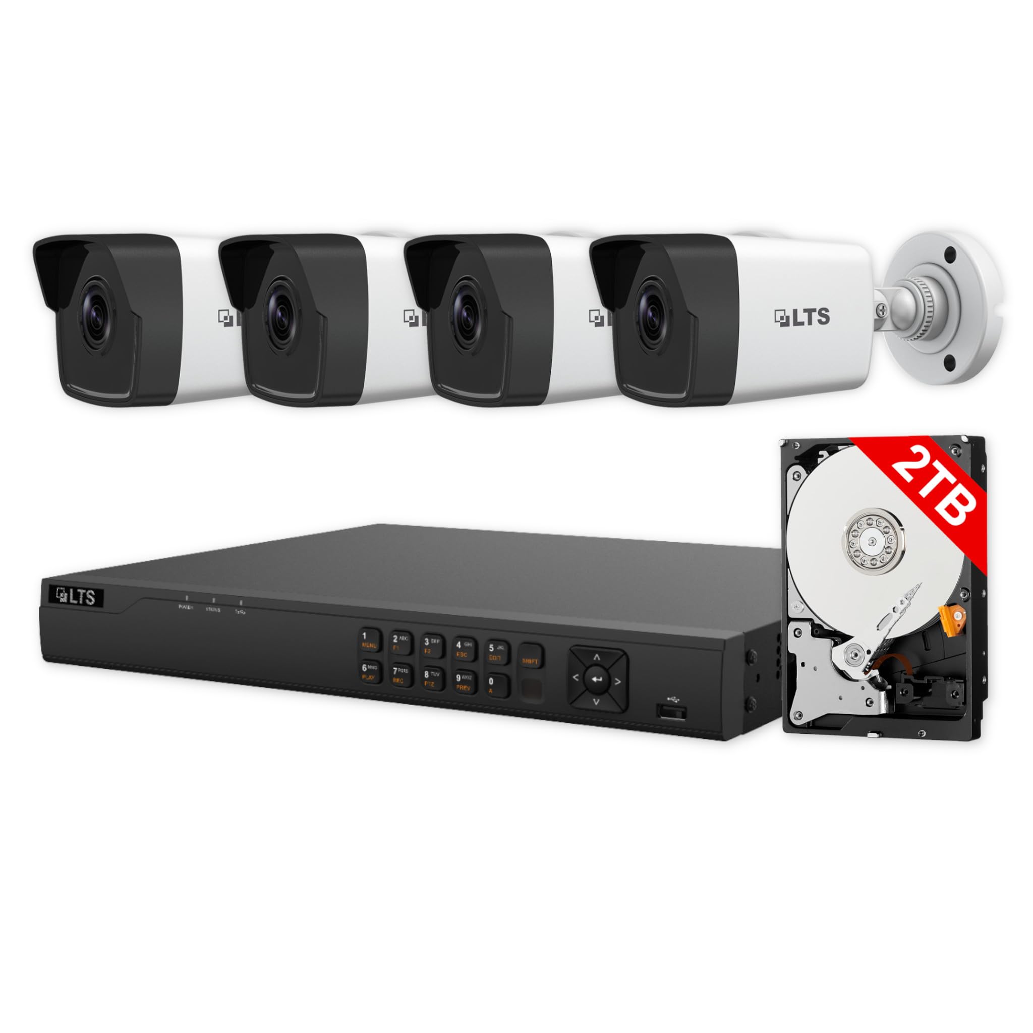 LTS 8ch PoE Security Camera System, 8-ch NVR with 2TB HDD + 4MP IP Cameras (4 Bullet Cameras)