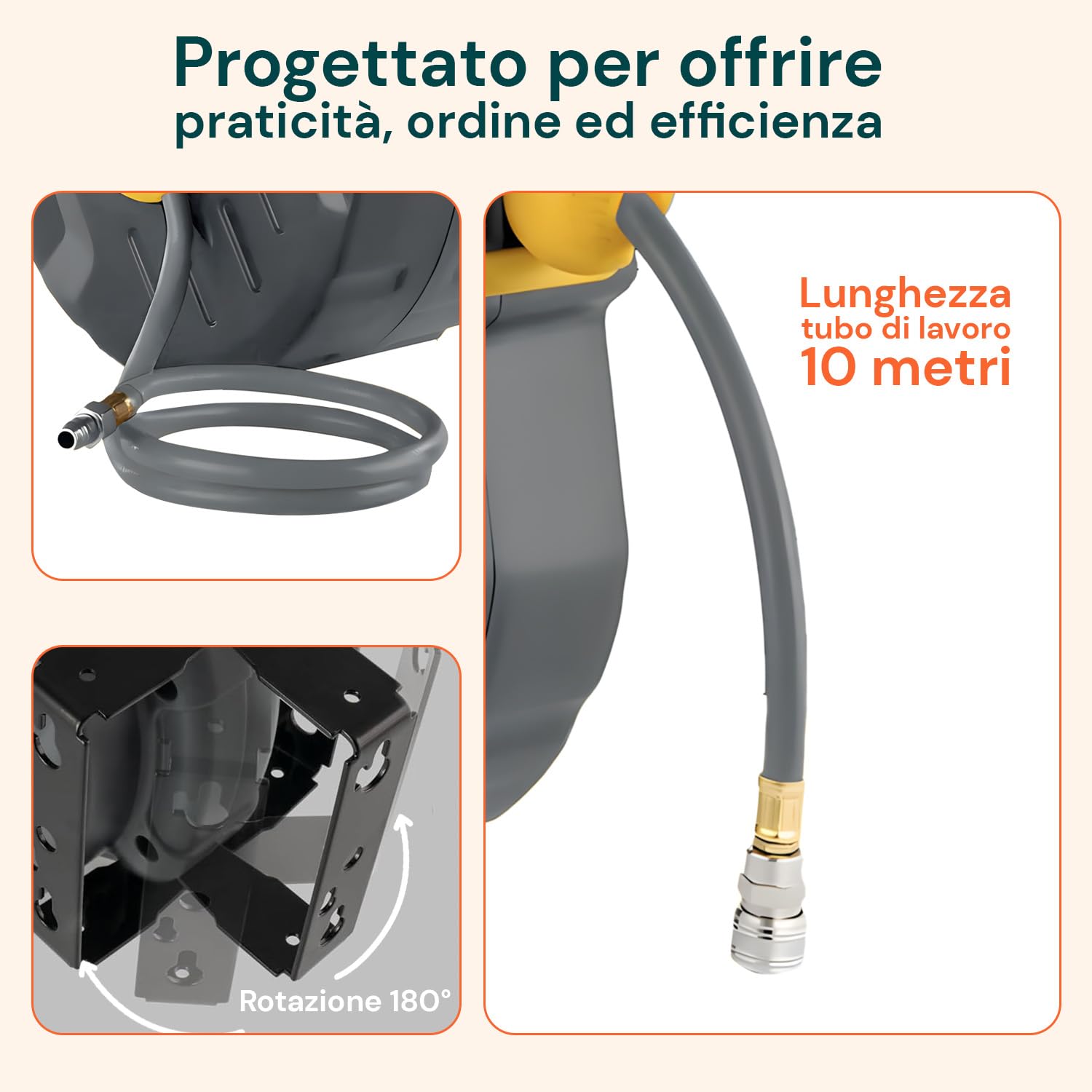 Enrollador de aire comprimido de 10 m con rebobinado automático, tubo para compresor de aire de PVC resistente, montaje en pared o techo, compacto y flexible