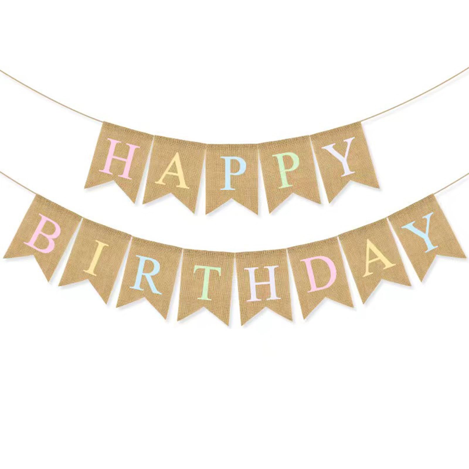 Rainbow Burlap Happy Birthday Banner - Prestrung Colorful Pastel Happy Birthday Sign, Boho Rainbow Birthday Party Decorations