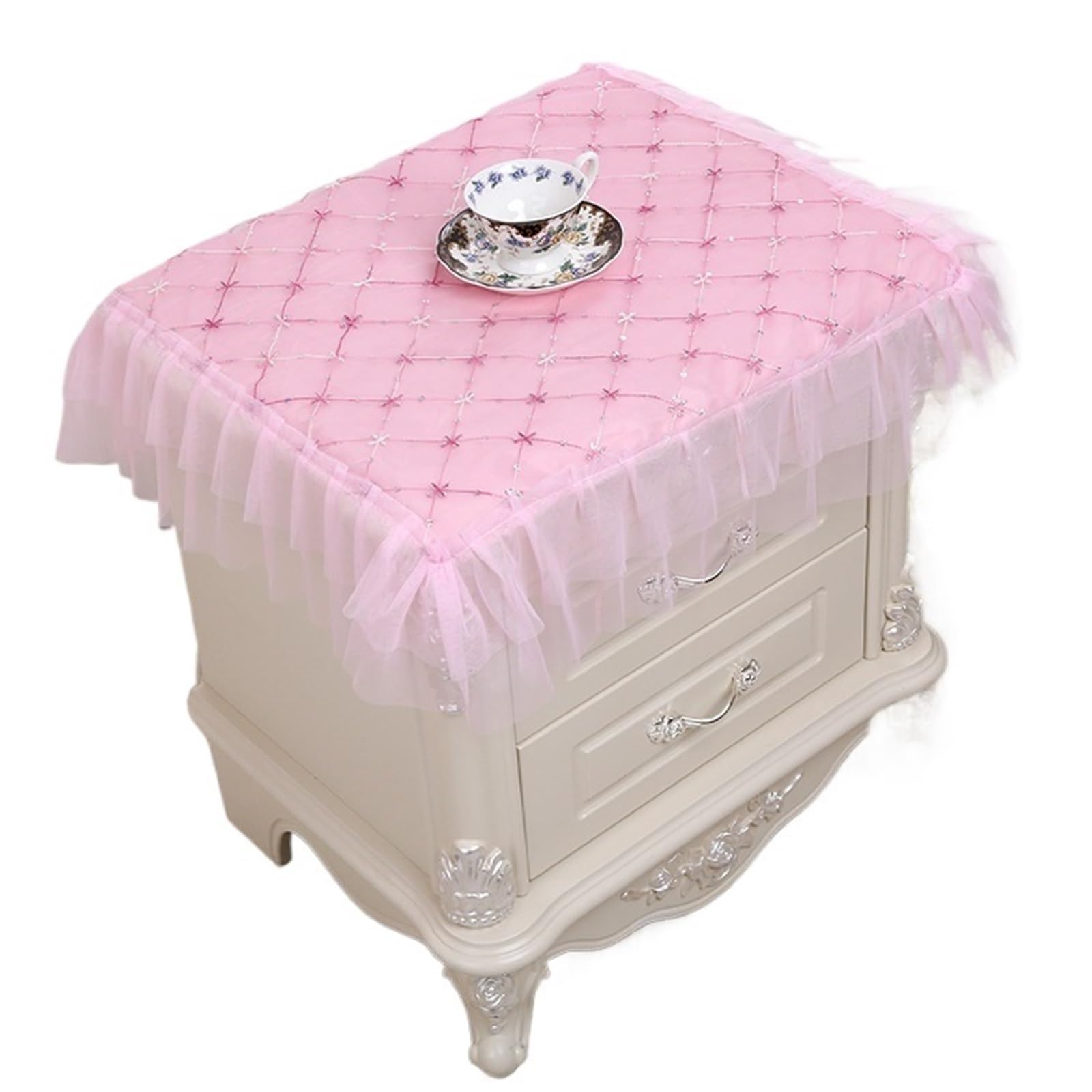 ZHSOAO Lace Style Bedroom Decoration Bedside Table Cover Small Tablecloth For for Furniture Dresser(Pink)