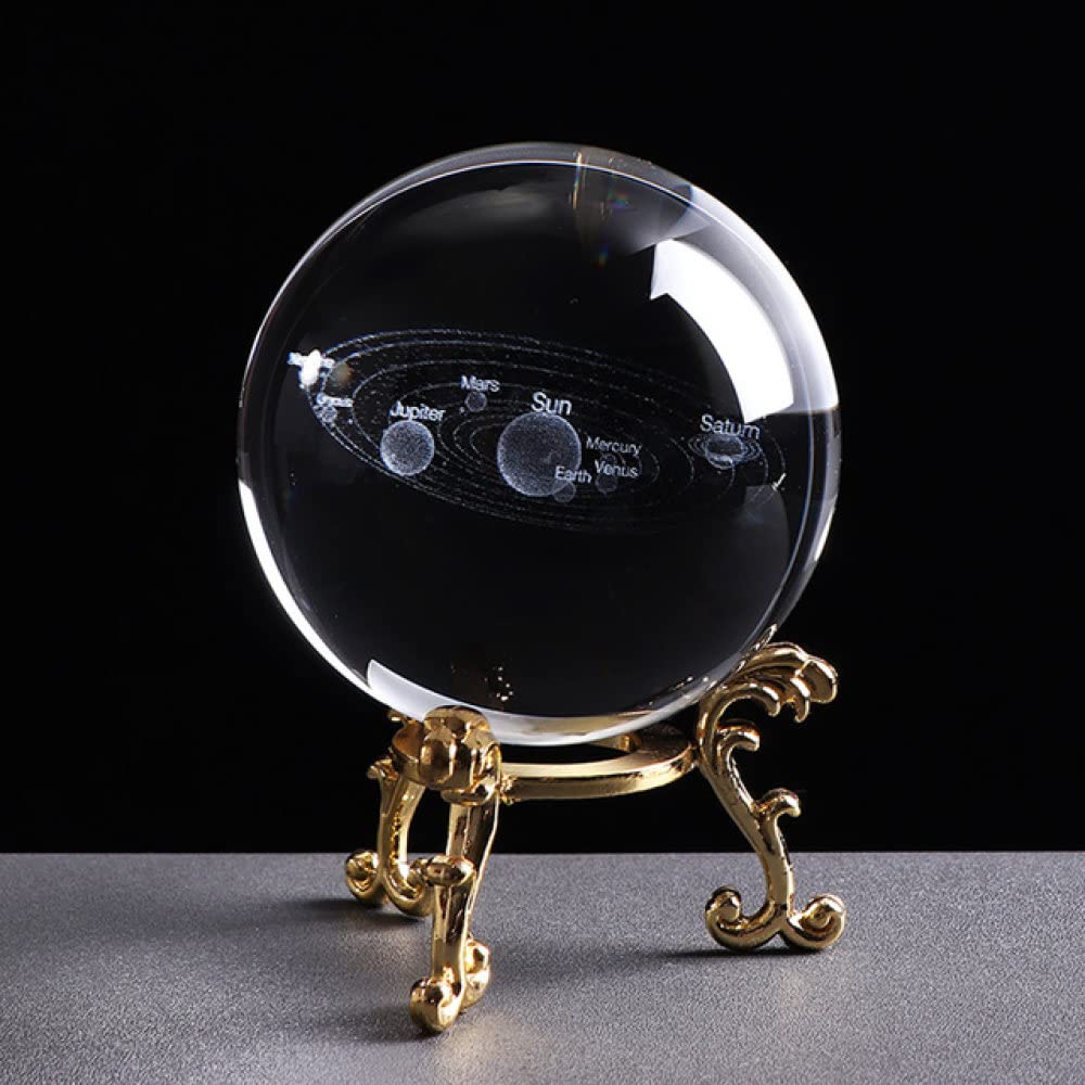 Kreatywny 3D miniaturowy model planet kula szklana kula grawerowana układ słoneczny ozdoba kulowa prezent dekoracyjny do domu, ze złotą podstawą, 6 cm