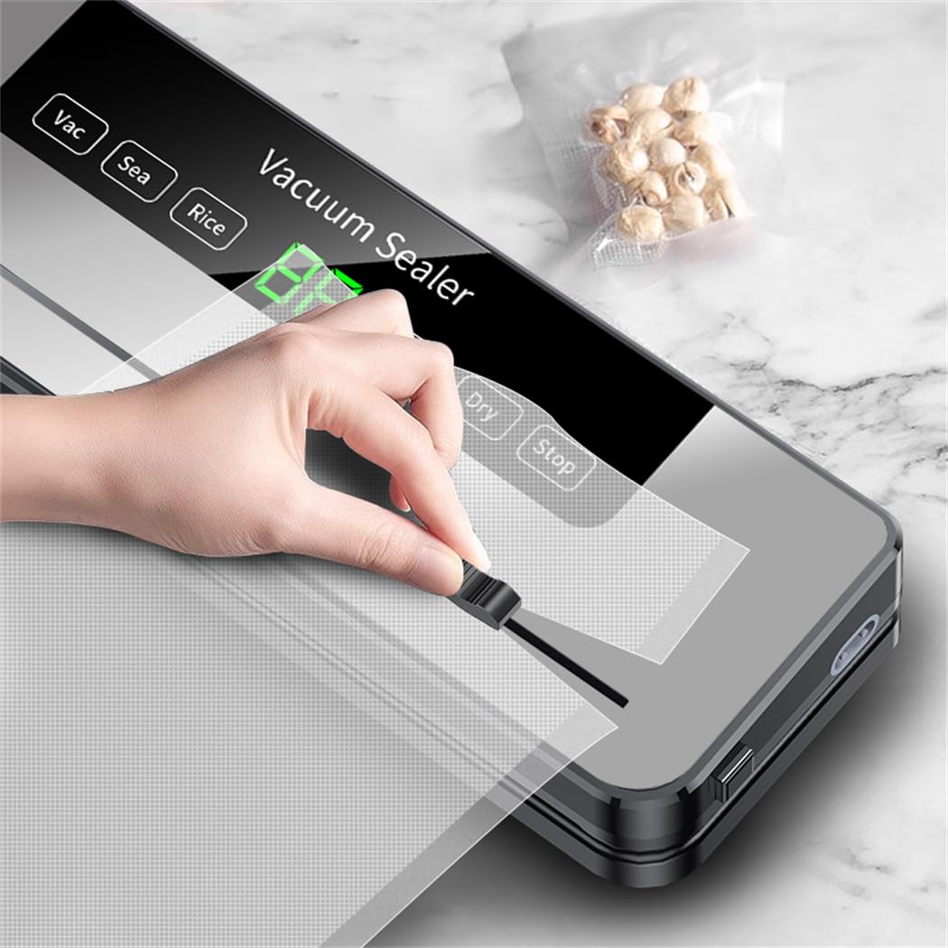 Selladora al vacío de Alimentos Multifuncional de 65 kPa con rebanadora, selladora de 30 mm de Longitud para conservación de Alimentos Secos y húmedos, con 10 Bolsas de vacío y Manguera (Plateada).