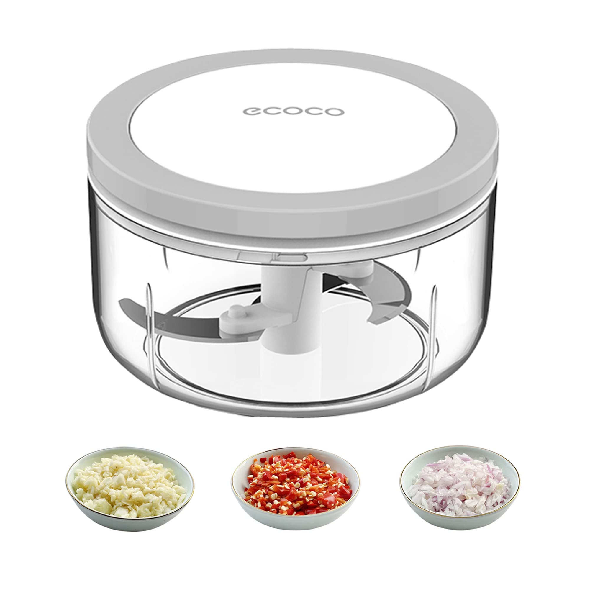 Manual Food Chopper Vegetable Chopper, ZWCEGND 550ML Garlic Mincer Hand Pull String Onion Cutter with Big Pull Ring for Veggies, Meat, Ginger, Peppers, Fruits, Nuts, Herbs, etc