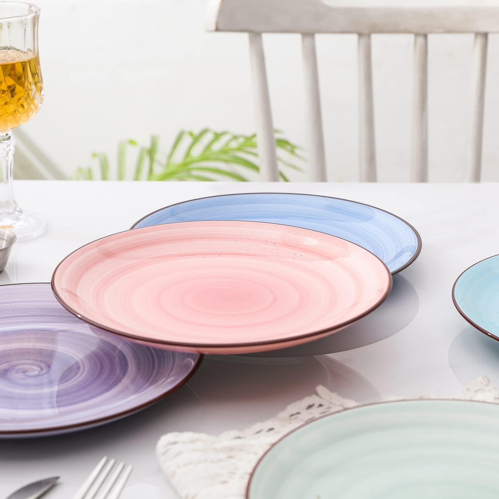 Selamica Ceramiczne talerze obiadowe 20 cm, małe talerze deserowe, porcelanowy talerz do serwowania przekąsek, naleśników, steków, zestaw 6 sztuk, kolor gradientowy