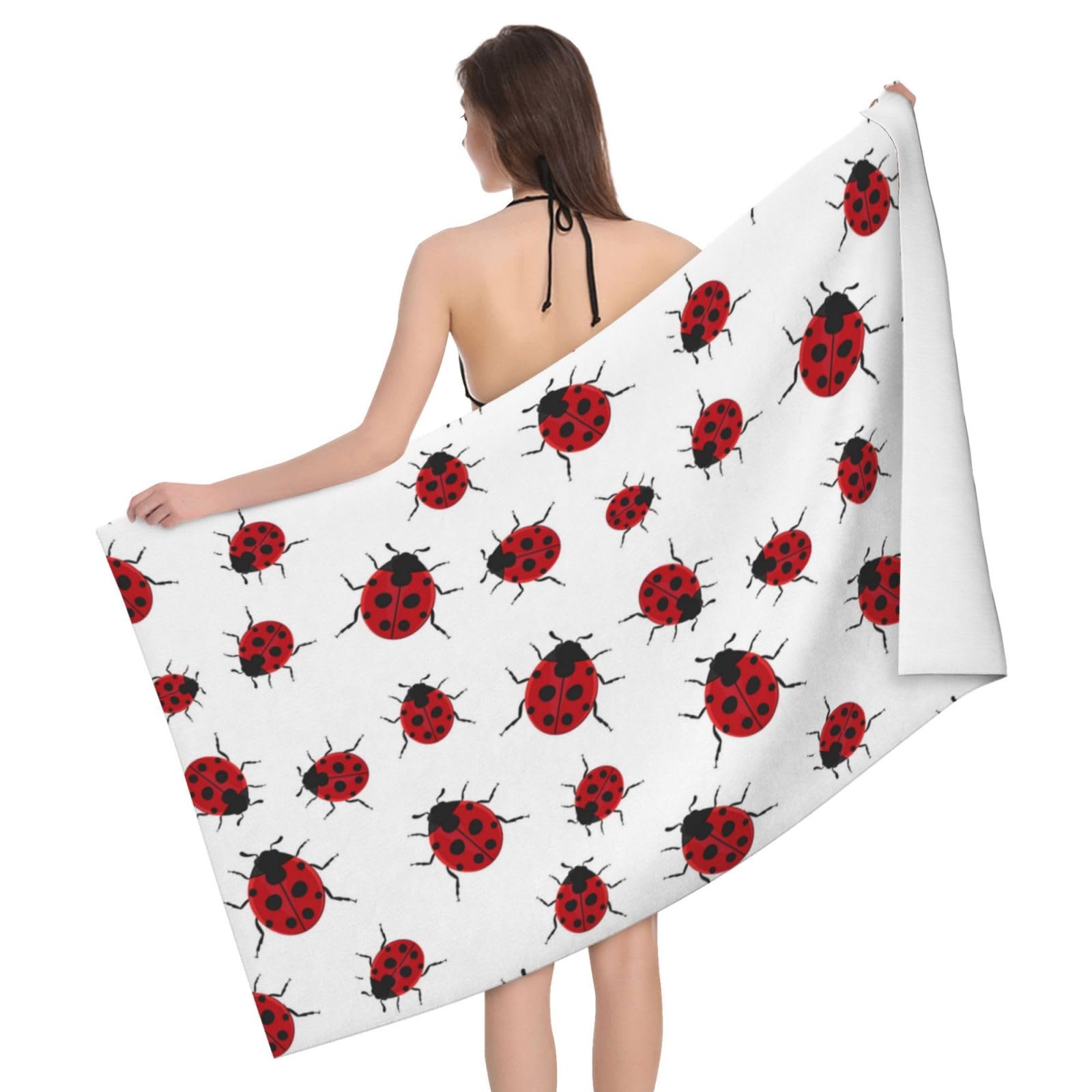 LSRCPD Microfiber Beach Towels For Adults & Kids, Ladybug Bath Towels, Oversized Sand Free Towel for women, Absorbent Quick Dry Beach Towels For Travel Swimming Camping Yoga Gym Sports, 130x80cm