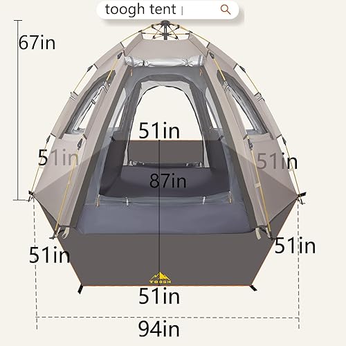 Vista 3 de Tienda de campaña Toogh con configuración instantánea, tienda impermeable para 2/3 personas, fácil y rápida de montar en 60 segundos con toldo