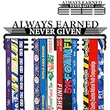 Miayork Always Earned Never Given Medal Hanger Display,Wrestling Medal Hanger Display with Upgraded 12 Big Space bar for More Medals,Medal Display with Color
