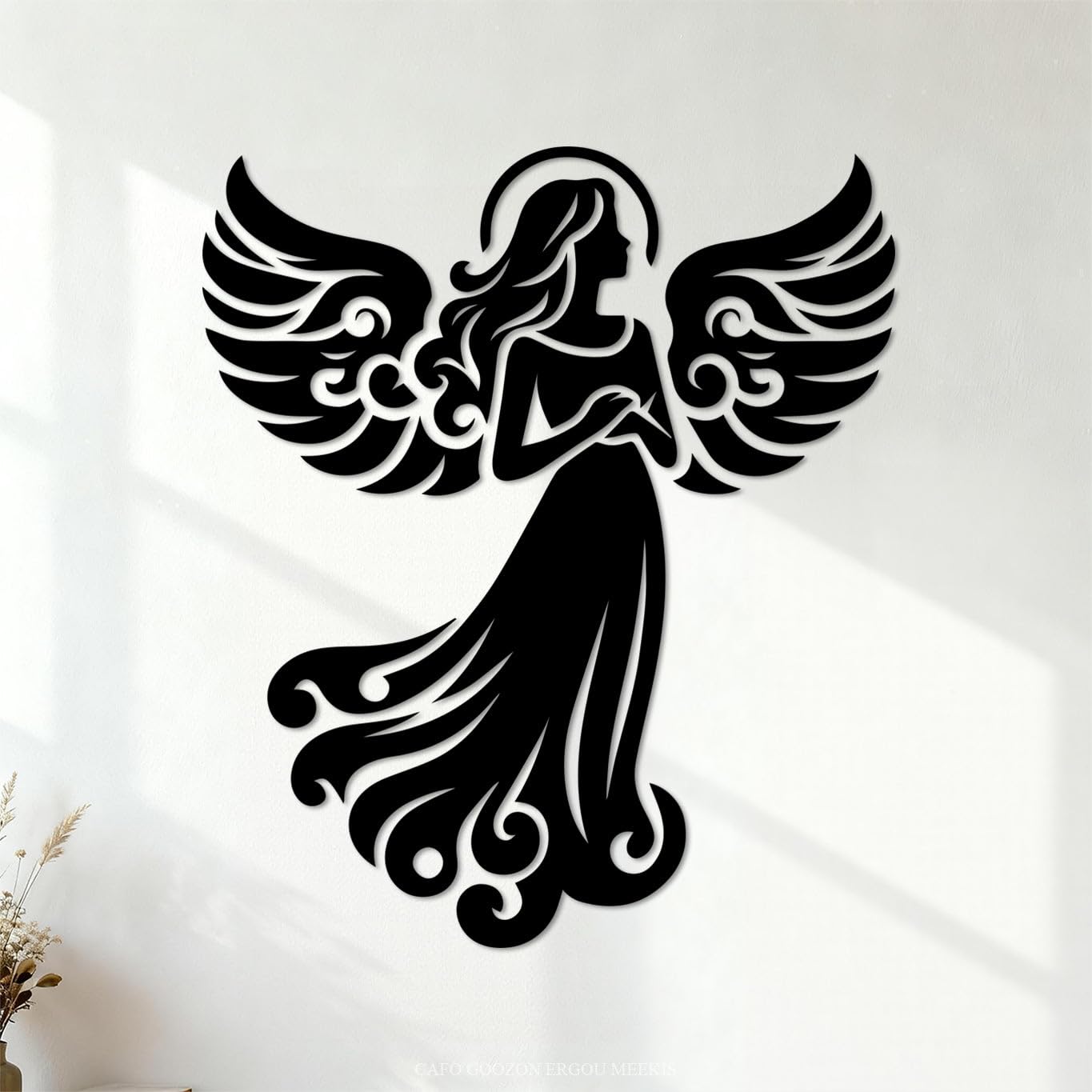 Ergou Stickerdecal-83044 Angel Silhouette In Prayer With Folded Hands Engraving Stickers 42X48.6cm Multi Color Selection Black