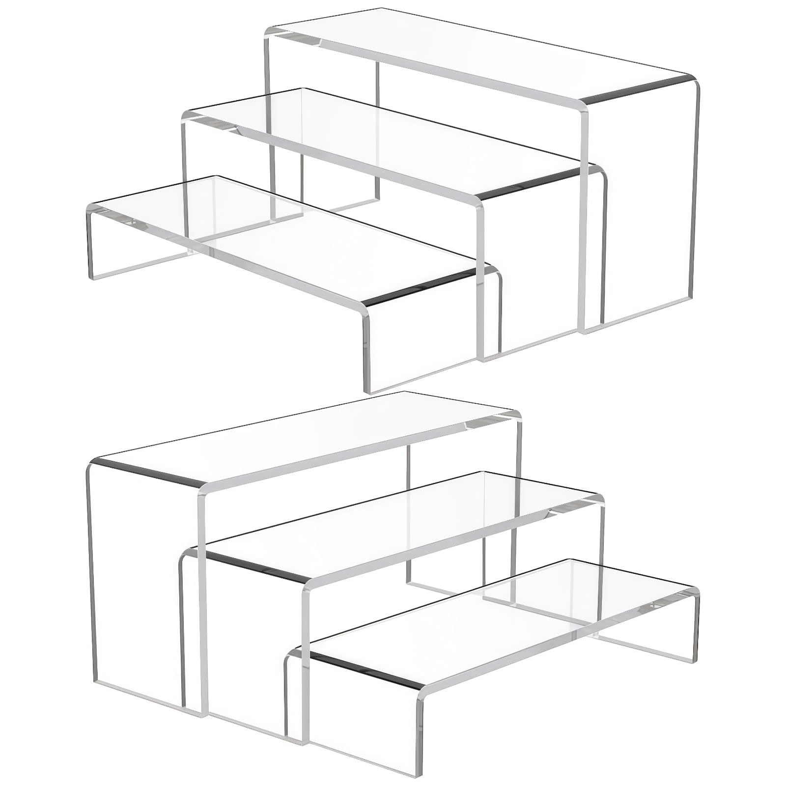 Packool Clear 6Pcs Acrylic Display Risers, Rectangle Transparent Multiuse Display Stand Dessert Stand Display Shelf For Collections
