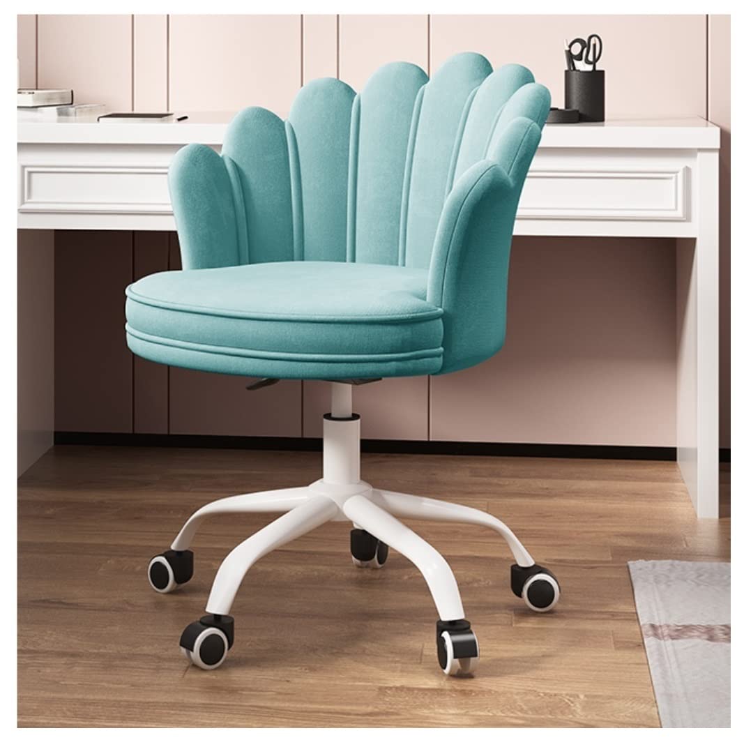 Ergonomiczne obrotowe krzesło biurkowe z regulowanym oparciem, wygodny stołek do makijażu, do domu, biura, sypialni i pracy, stylowy niebieski design