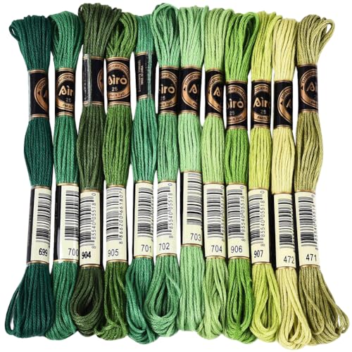 Image of 105 Yards 12 Skeins Gradient 6 Strands Dark Green Variegated Embroidery Floss Thread Cross Stitch Friendship Bracelet Polyester String Threads Assorted Bulk Set for Hand Sewing Making Supply