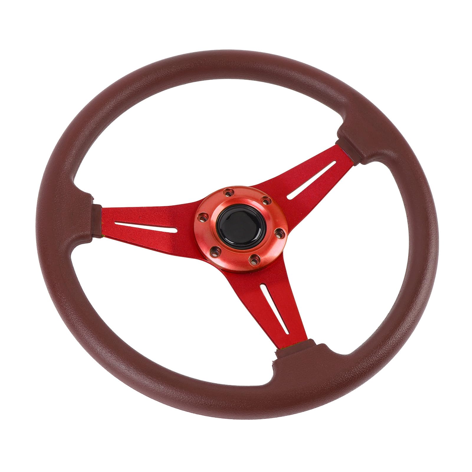 Fabater Volante da, Volante con Raggi in Alluminio in Pelle PU da 14 Pollici con Pulsante Clacson per Adattatore per a 6 Fori (rosso)