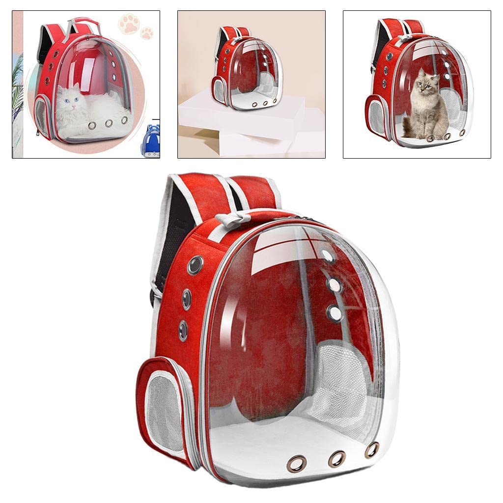 Transportadora de Mascotas Mochila para Gatos Perros Conejos Ventana Panorámica Diseño Sostenible Bolsillos Laterales Apta para Senderismo Ci, Rojo