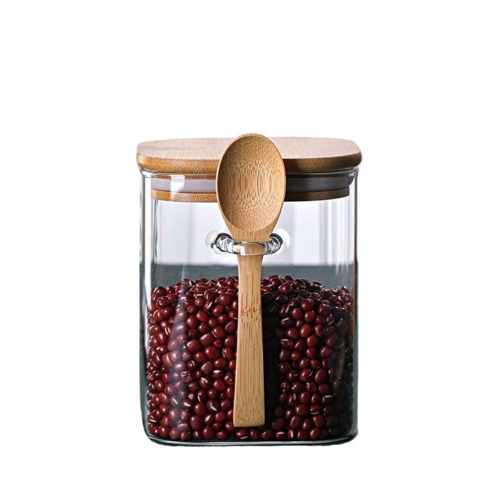 HYFEUOKF Square Storage Jar With Spoon Coffee Glass Household Condiment Tea(10 * 12cm)