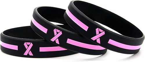 Miniatura 3 de Pulseras de cinta rosa para el cáncer de mama (paquete de 12)  Paquete a granel de accesorios unisex de concientización para hombres y mujeres