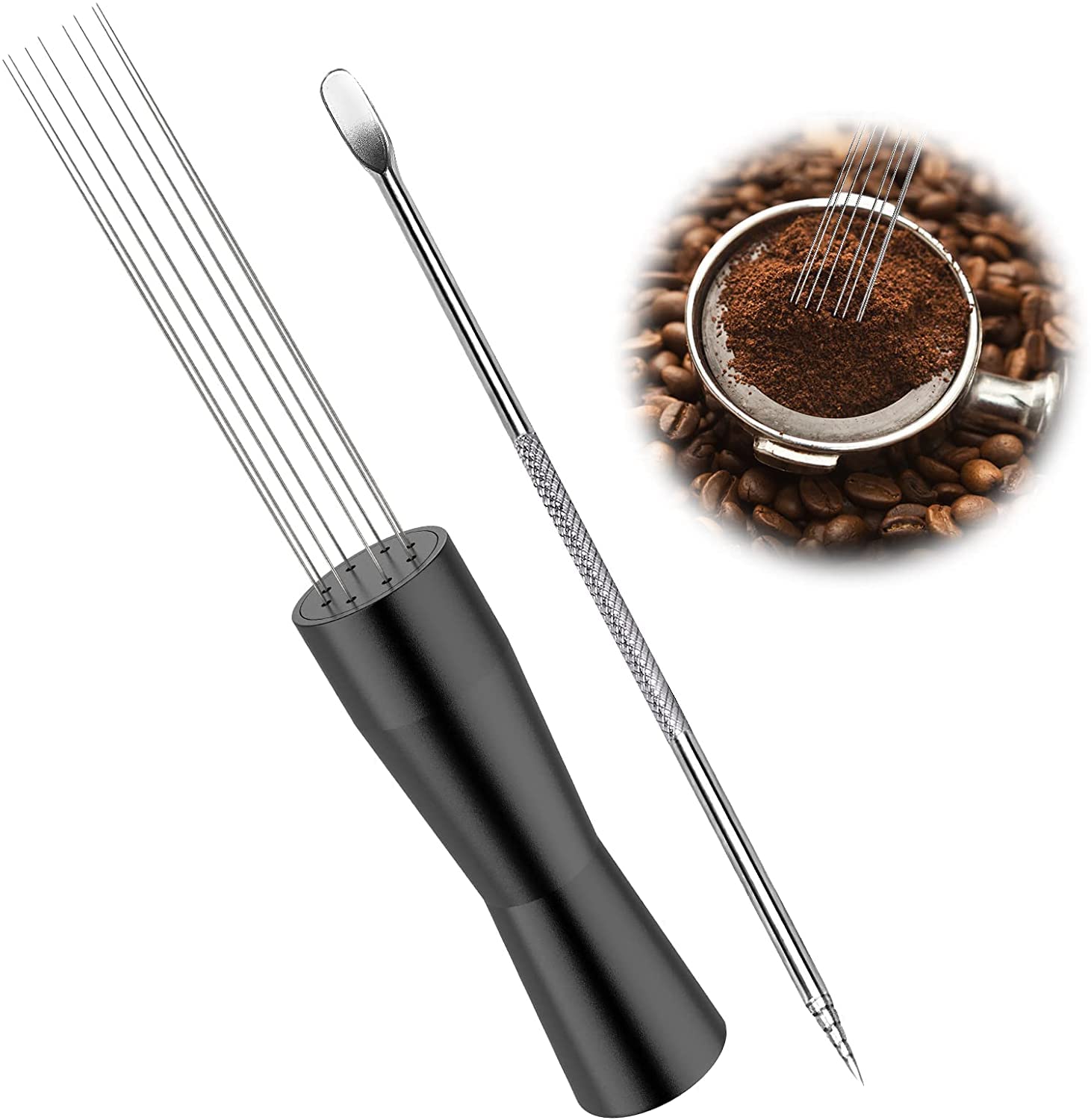 2 PCS Espresso Coffee Stirrer and Coffee Art Carving Pen, 8 Prong Espresso Distribution Tool, WDT Tool Espresso Barista, 304 Stainless Steel Distribution Tool Needle Type