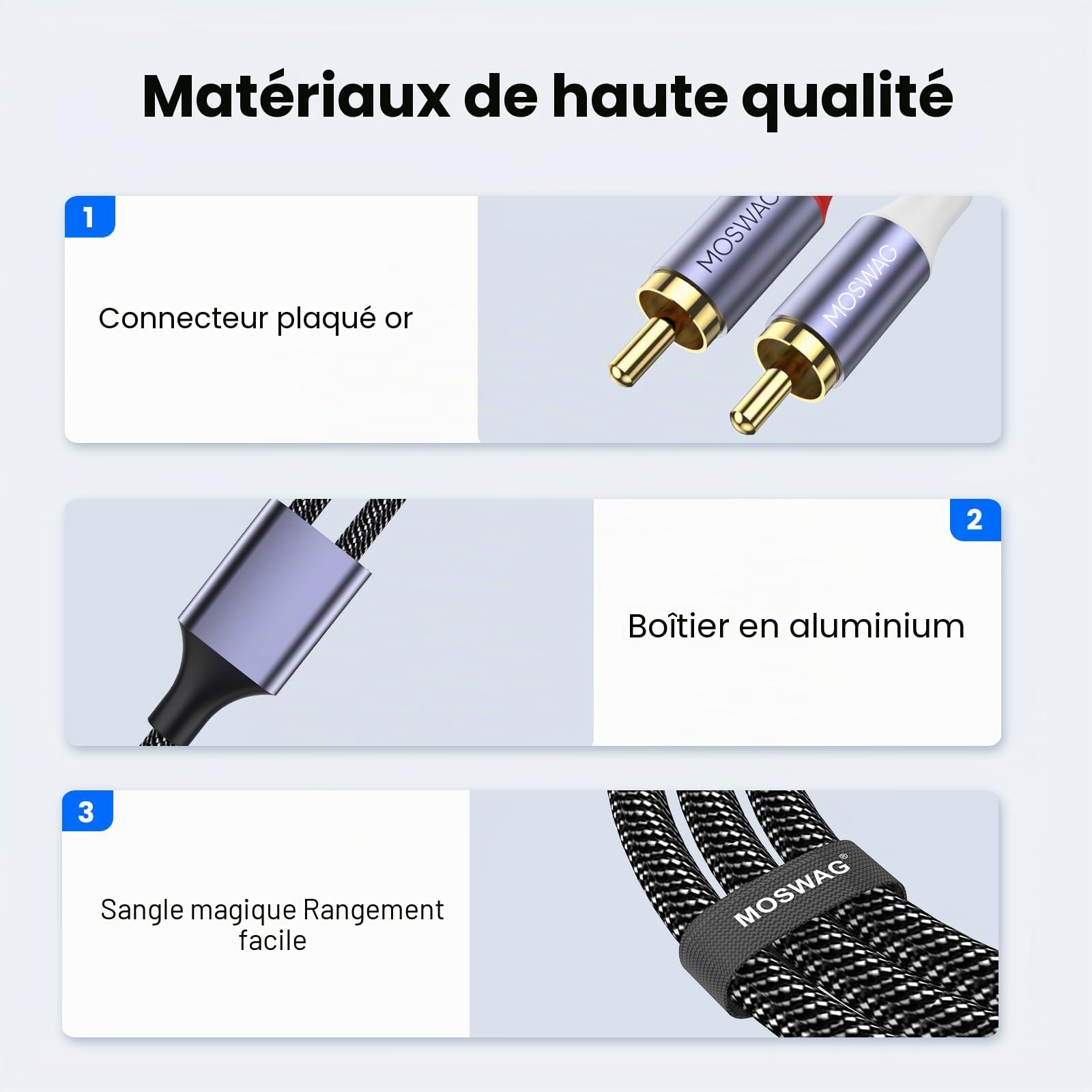 MOSWAG Câble 2 RCA USB C Audio Stéréo Adaptateur Type C Mâle vers 2 RCA Mâle Y Auxiliaire Audio Câble Numérique Compatible avec Téléphone Amplificateur Enceinte HDTV Home Cinéma Vidéo Projecteur