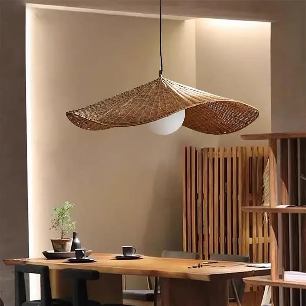 XQIDIANAA Natural Rattan Pendant Light,Boho Chandelier Wicker Pendant Lighting Fixtures,Handwoven Ceiling Hanging Lamp for Living Room Beige Dia 23.6inch