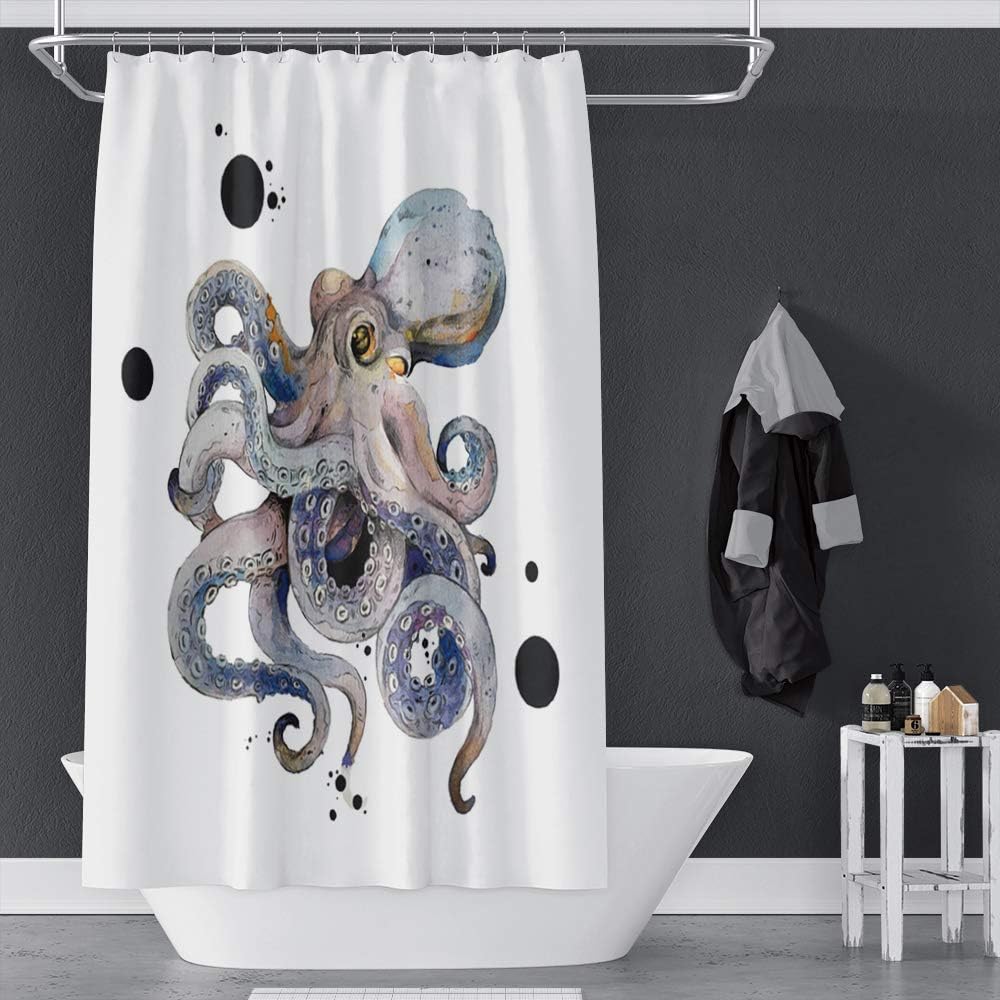 OERJU 72x84inch Colorful Octopus Shower Curtain Ink Painting Japanese Kanagawa Kraken Black Dots Design for Bathroom Decor Fabric Polyester Bathtub White Shower Curtain Liner Durable with Hooks