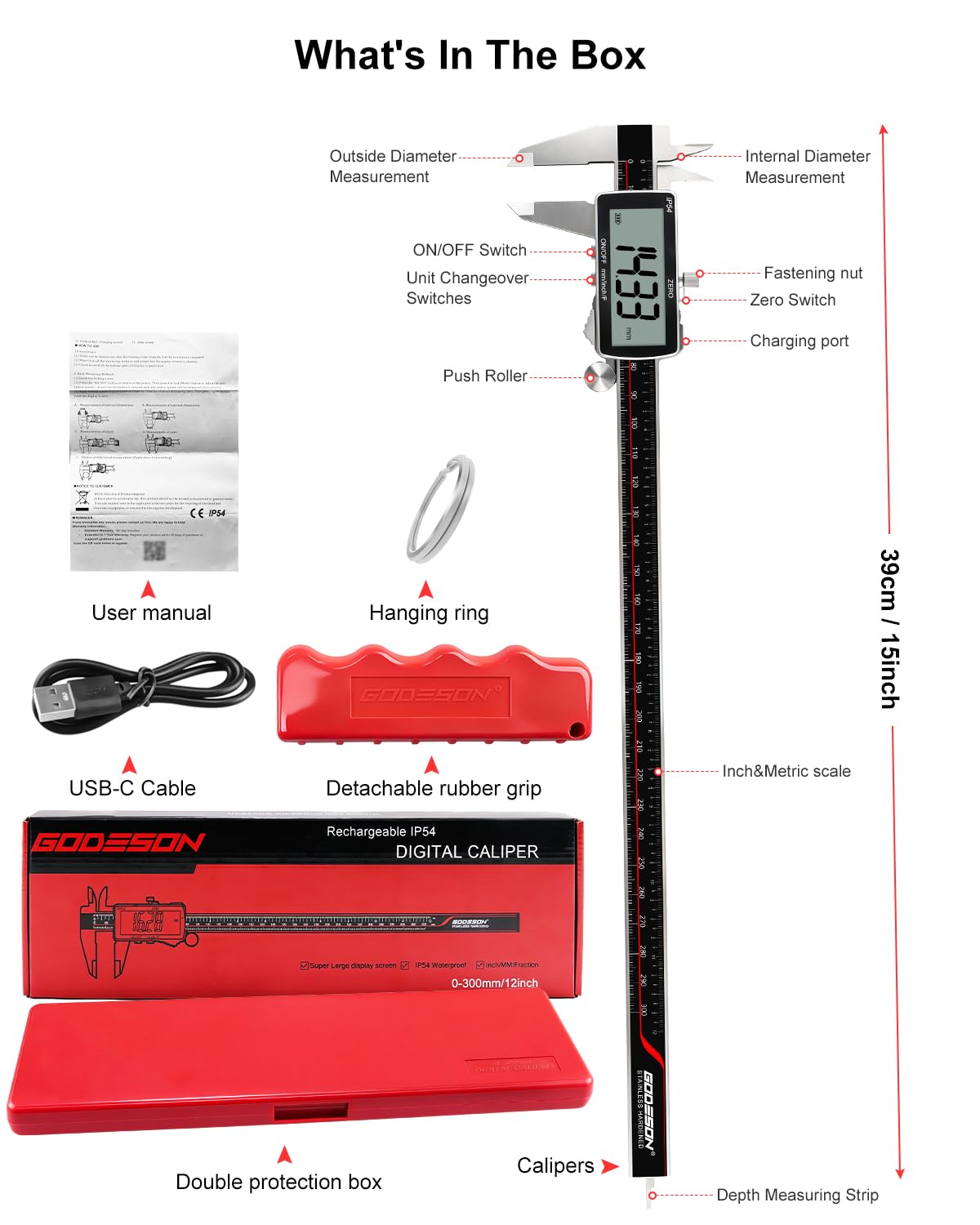 GODESON Micromètre de rotor de frein à disque, outil de mesure numérique pour frein à disque 300 mm, outil de mesure de frein avec étrier, conversion pouces/métrique, acier inoxydable, grand écran LCD