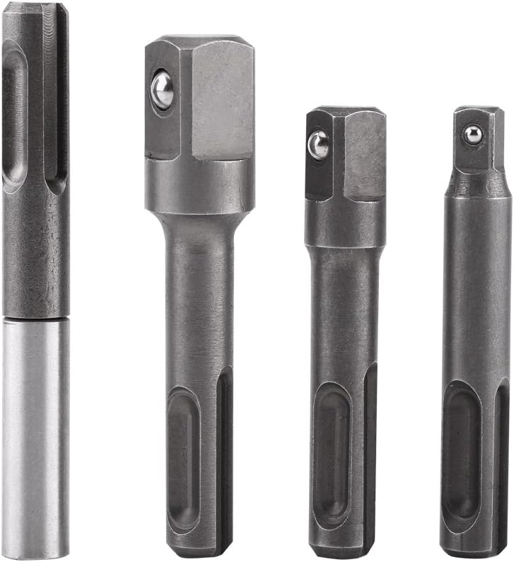 Walfront 4pcs SDS Plus Titanium Socket Adapter Set, 1/4", 3/8", 1/2" Square Impact Socket Extension Connector Drill Bit Adapter