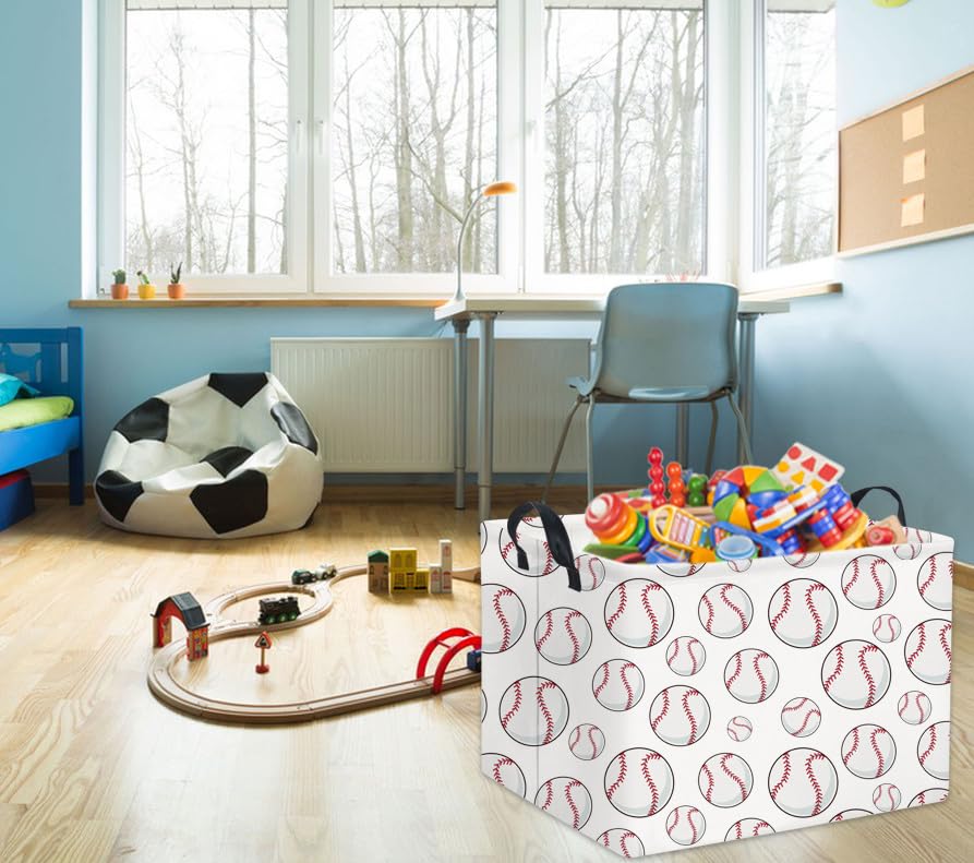Image of Rectangular Baseball Basket Kids Baby Storage Basket Cute Kids Toy Storage Bin Organizer Shelf Book Sports Room Decor(Baseball)