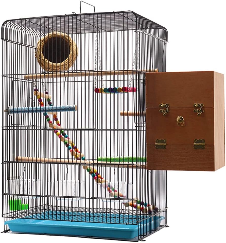 Jaula De Pájaros para Loros Piel De Tigre Negro Phoenix Peony Perla Nido De Pájaro Villa Elevada Jaula De Pájaros Grande Jaula De Pájaros De Cría De Metal Estructura Doble Bandeja De Cajón
