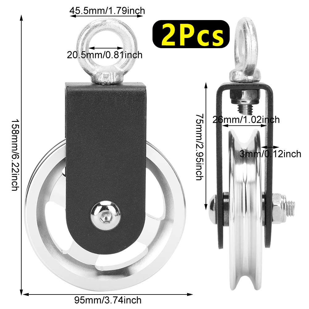 Bloque de 2 ruedas de inversión de 95 mm, para cuerdas de rotación de 360 ° para sistema de polea LAT, accesorio para bricolaje, elevación de escalera, dispositivos de fitness en el hogar