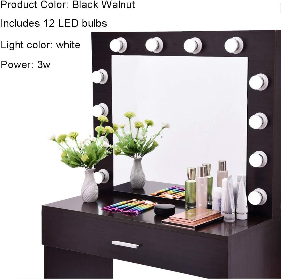 Lroplie Vanity Set with Mirror,Bench Multi-Functional 3 PCs Home Furnishing Cushioned Stool Makeup Table Set 2020 with 12 LED Lights for Women Men Easy to Assemble Fashion