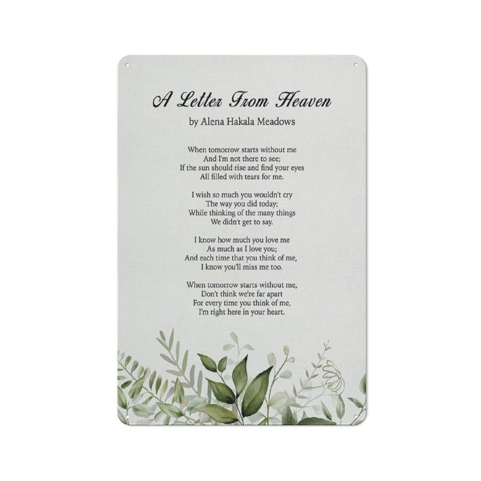 Acdoet Tin-17 Rustic Metal Tin Sign Memorial Bereavement Poem A Letter From Heaven Print Wall Art Home Office Decor Sympathy Poetry Painting Poster 8X12 Inch