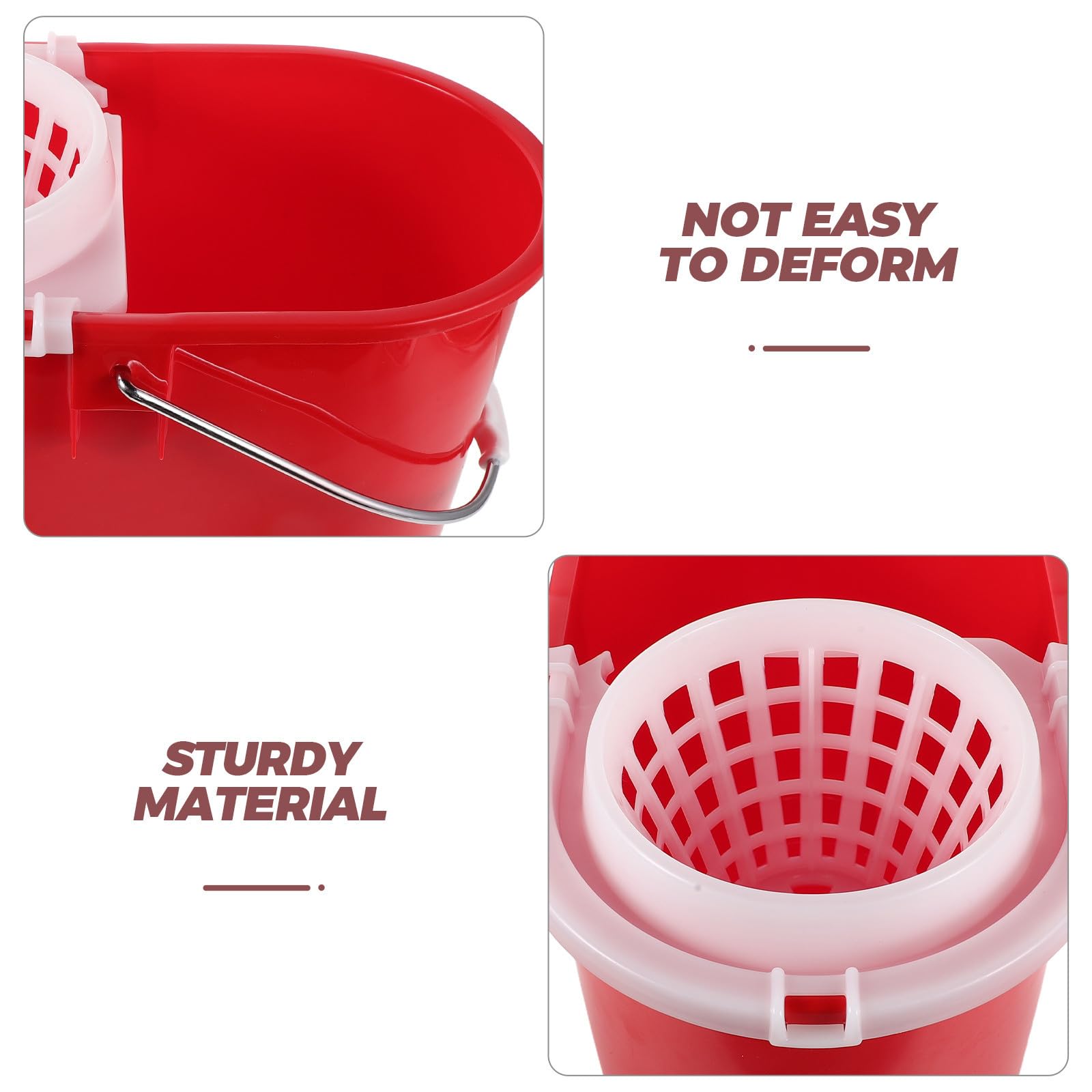 Mipcase Cubo de Plástico Rojo para Fregona Redondo con Asa, Accesorio para Mop, Alta Eficiencia de Limpieza para Uso Doméstico y Comercial