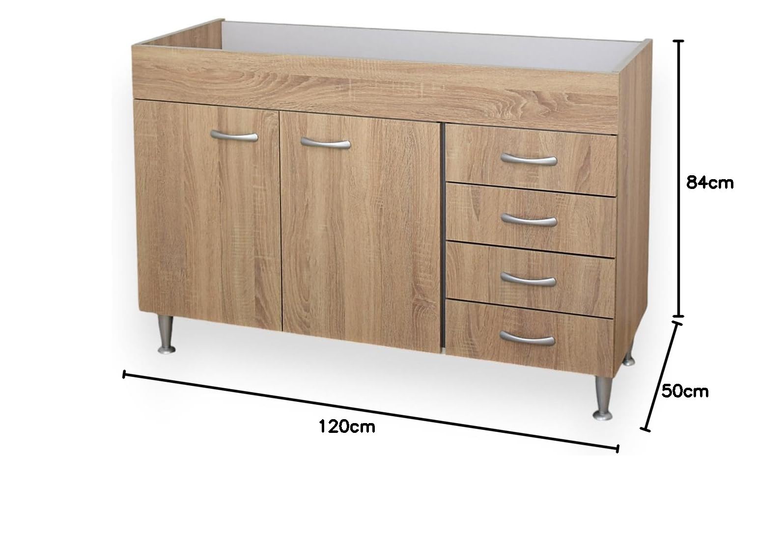 Yellowshop - Mobile cucina sottolavello a 2 ante e cassettiera cm 120 effetto legno Rovere Well componibile con lavello inox e scolapiatti Basic (Sottolavello cassettiera DX)