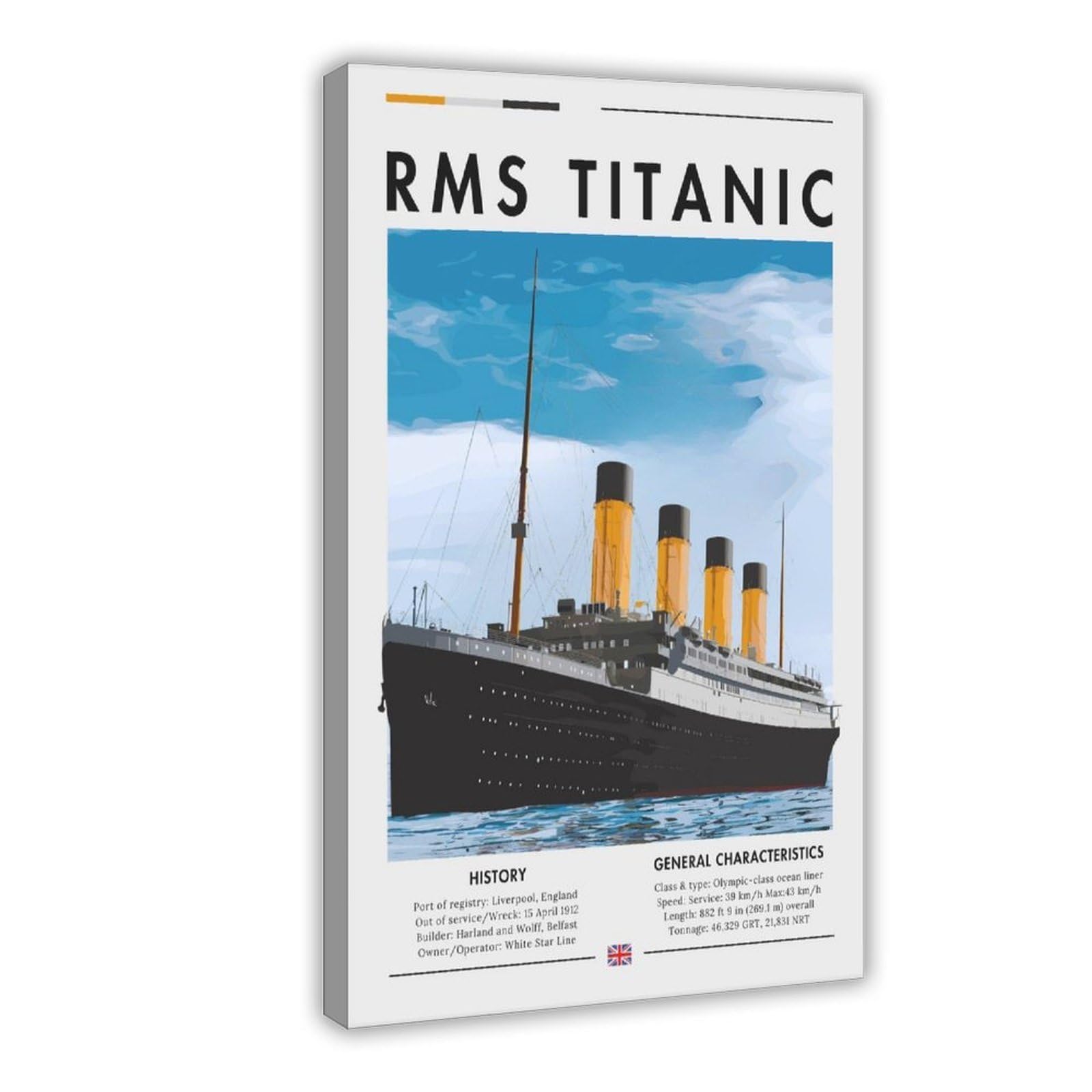 Bareronor Titanic Ship Poster Canvas Poster Bedroom Decor Landscape Office Room Decor Gift 12" L X 18" W