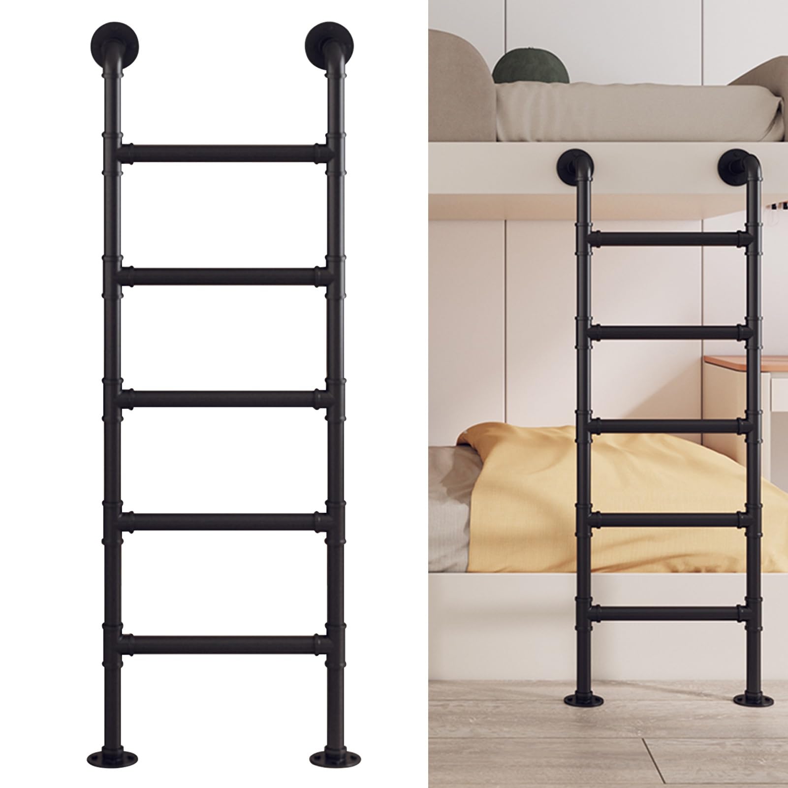 Scala dritta d'ingresso da 100 cm a 300 cm, scala da soffitta a parete per appartamenti, magazzini, dormitori, scala di uscita per finestre da seminterrato in ferro battuto nero, facile da installare(