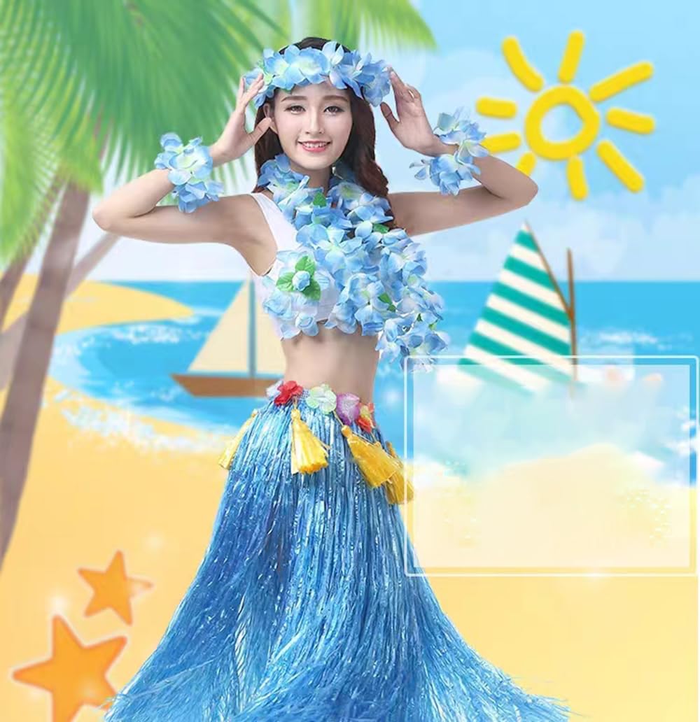 Hula Rock Damen YAOYIN Hawaii Kostüm Set 9-teilig - Hula Rock, Blumenkette, Sonnenbrille Für Strandparty Karibik Kostüm