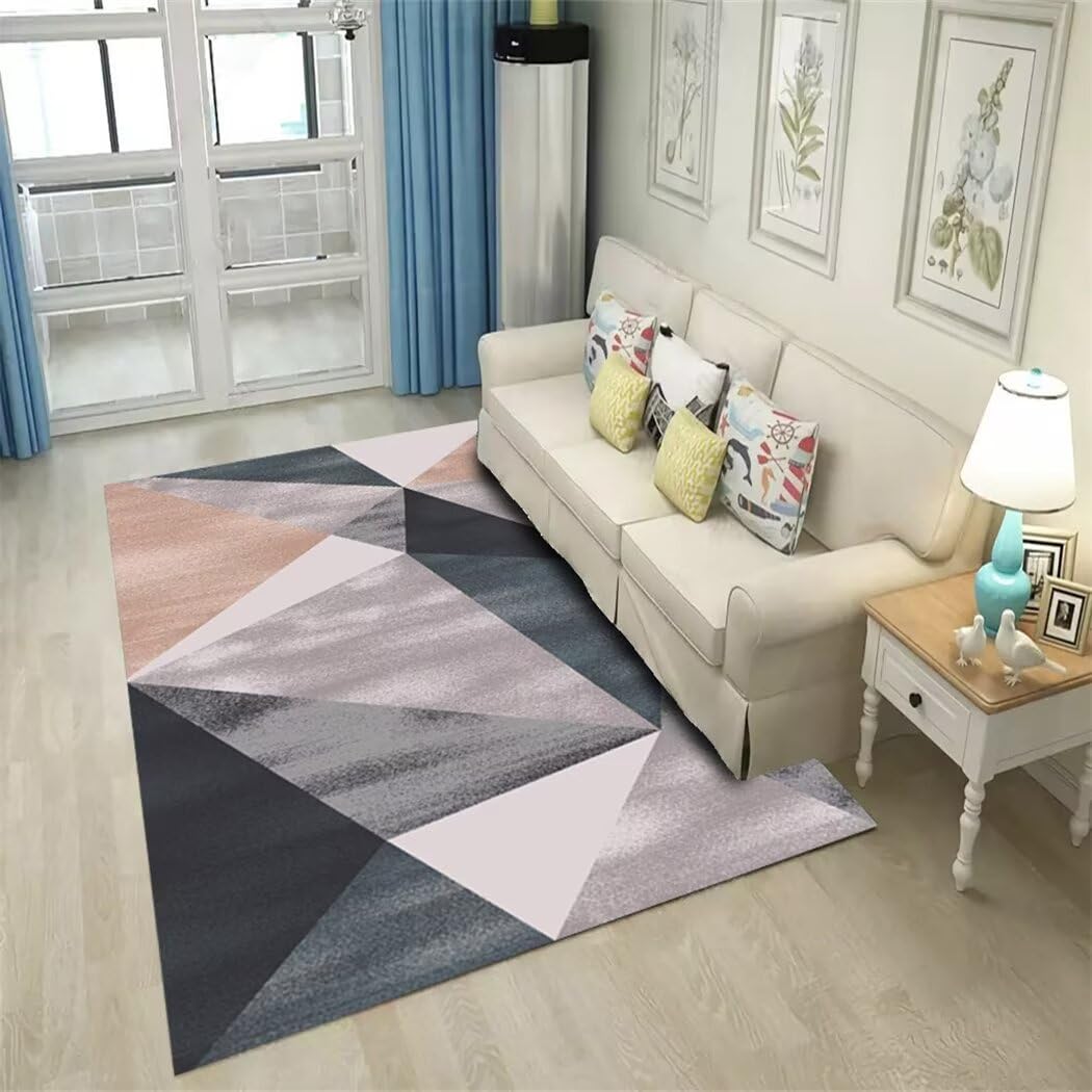 Tapis de salon gris 200x300cm géométrique rétro lavable