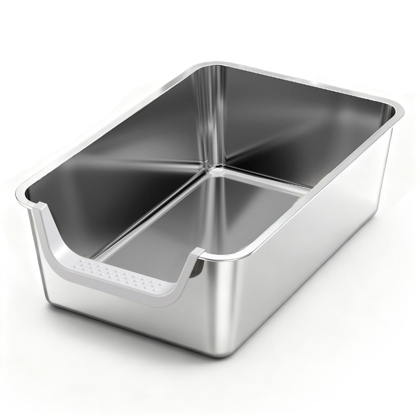 Stainless Steel Litter Box with High Sides,23.6" L X 15.7" W X 7.8" H,Extra Large Jumbo Cat Litter Box,XL Kitty Metal Liter Box for Indoor Big Cat,Non-sticky,Anti-Leakage(Entry on Short Side)